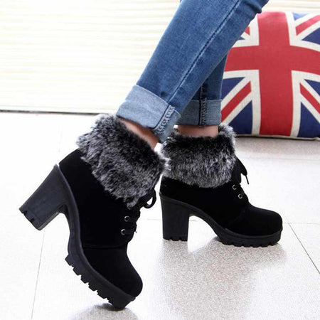 High heel boots women shoes 2018 fashion plush lace up keep warm winter women boots new design shoes woman ankle female