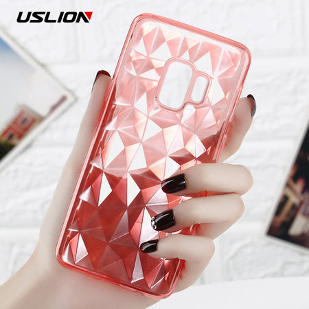 USLION Case For Samsung Galaxy Note 9 8 S8 S9 Plus S7 Edge 3D Diamond Clear Soft Phone Case for Galaxy A6 A8 Plus J2 J5 J7 Prime