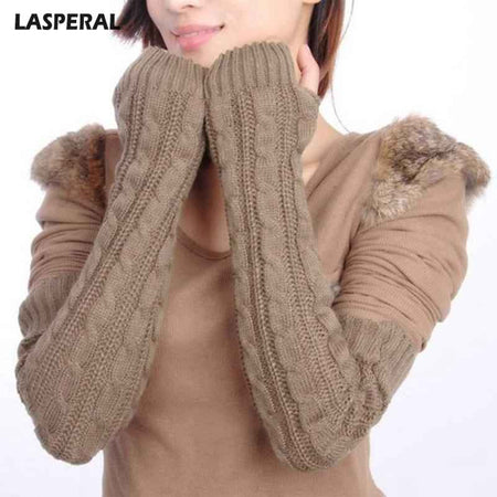 LASPERAL Winter Women Wool Arm Warmers Women Gloves Knit Warm Long Fingerless Gloves Fashion Female Half Finger Gloves
