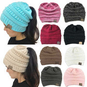 CC Ponytail Beanie Winter Hats For Women Crochet Knit Cap Skullies Beanies Warm Caps Female Knitted Stylish Hat Ladies Fashion