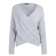 Simplee Cross v neck knitted winter sweater women Down sleeve pull femme christmas sweater Autumn 2017 pullover casual jumper