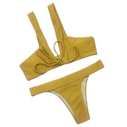 Ribbed knot bikini 2018 push up plunge swimsuit Solid thong women swimwear high cut micro bikini set Sexy bandage bathing suit