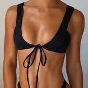 Ribbed knot bikini 2018 push up plunge swimsuit Solid thong women swimwear high cut micro bikini set Sexy bandage bathing suit