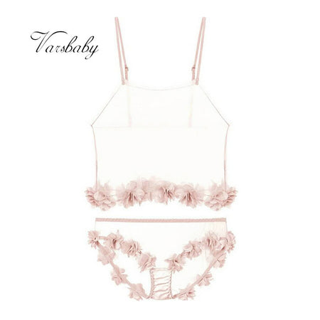 Varsbaby young ladies sexy yarn floral underwear transparent temptation bra sets
