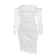 Glamaker Sexy hollow out lace off shoulder dress Women ruffle long sleeve mini dress Autumn elegant club party dress vestidos