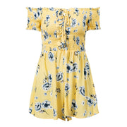 Lily Rosie Girl Off shoudler playsuit Floral print Short boho jumpsuit Summer rompers Beach women jumpsuit