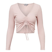 Conmoto Lace Up Casual Knitted Ladies Blouse Winter Womens Tops And Blouses Sexy V Neck Winter Elegant Solid Long Sleeve Blouse