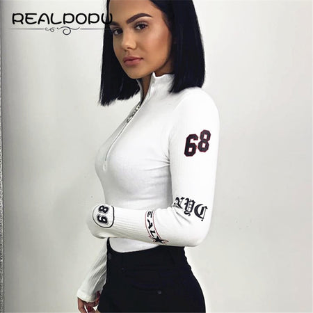Waatfaak Turtleneck Long Sleeve Sexy Black Bodysuit Women Zipper Bodycon Skinny Printed Warm Romper Elegant Autumn Jumpsuit