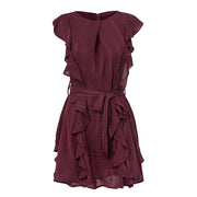 Conmoto Boho Ruffle Elegant Dress For Evening Short Casual Dress Bow Sleeveless Wine Red Women Party Dress Vestidos
