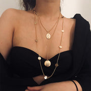 Glamaker Gold Plated Coin Chain Bar Necklace