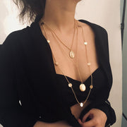 Glamaker Gold Plated Coin Chain Bar Necklace