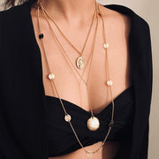 Glamaker Gold Plated Coin Chain Bar Necklace
