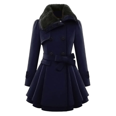 2018 Winter Warm Gothic Casual Black High Street Plus Size Women Overcoats A Line Lapel Plain Belt Button Girls Fashion Coats