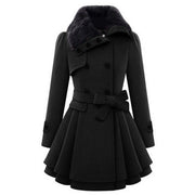 2018 Winter Warm Gothic Casual Black High Street Plus Size Women Overcoats A Line Lapel Plain Belt Button Girls Fashion Coats