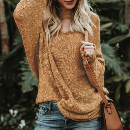 Conmoto Loose Halter Choker Knitted Sweater Fashion 2018 Women Winter Sweater Knitting Pullovers feminino Long Knitwear oversize