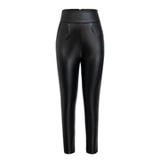 Conmoto Black Women PU Leather Pants Zipper Capris Pants Trousers Women High Waist Stretch Pencil Pants Pantalon Femme