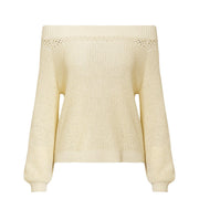 Conmoto Sexy Off Shoulder Sweater Women 2018 Autumn Lantern Long Sleeve Apricot Pullover Hollow out Streetwear Jumper Sueter