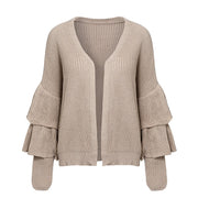 Simplee Ruffles simple khaki cardigan women Casual long sleeve fashion female sweater 2018 Autumn winter sexy outwear