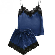 Fashion Woman Nightdress Feminine Black Pajamas Sets Fashion Sexy Camisole Shorts Two-pieces V-Neck Lace Satin Summer Sleepwear