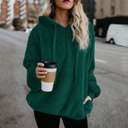 women hoodie solid zipper block hooded pullover sweatshirt casual loose long sleeve pockets plush pullovers plus size 5XL