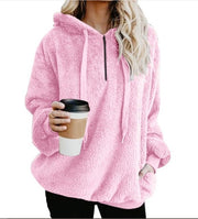 women hoodie solid zipper block hooded pullover sweatshirt casual loose long sleeve pockets plush pullovers plus size 5XL