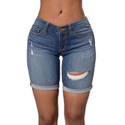 Casual  2018 Hot Women's Jeans Short Dog Embroidery Holes Ripped Pockets Knee Length Denim Shorts