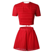Cropped Tops Shorts Women Two Pieces Tracksuit Hollow Out Lace Backless Women's Sexy Lace Up Summer Kawaii Suits Plus Size