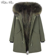 Women Real Fur Parka Coat Raccoon Fur Lined Jacket 2018 New Lady's Fall Winter Warm Overcoat