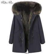 Women Real Fur Parka Coat Raccoon Fur Lined Jacket 2018 New Lady's Fall Winter Warm Overcoat