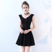 Treutoyeu Sexy Dresses Solid Black Sleeveless V Neck Fashion 2018 Summer A-Line Sexy Women Mini Party Dress D008