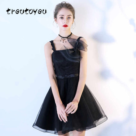 Treutoyeu 2018 New Style Dress Solid Black Bandage Spaghetti Strap Dresses Summer Sleeveless Lace Black Wine Red Dress D023