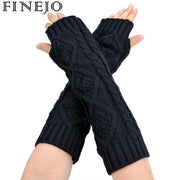 Finejo Women Long Hand Glove Knitted Arm For Lady Warmer Knitting Half Warmers Gloves Glove