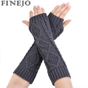 Finejo Women Long Hand Glove Knitted Arm For Lady Warmer Knitting Half Warmers Gloves Glove