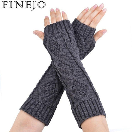 Finejo Women Long Hand Glove Knitted Arm For Lady Warmer Knitting Half Warmers Gloves Glove