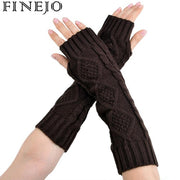 Finejo Women Long Hand Glove Knitted Arm For Lady Warmer Knitting Half Warmers Gloves Glove