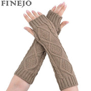 Finejo Women Long Hand Glove Knitted Arm For Lady Warmer Knitting Half Warmers Gloves Glove