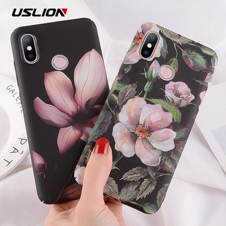 USLION Camellia Flower Leaf Case For Xiaomi POCOPHONE F1 Mi 8 SE Mi 5 5s 6 Plus Redmi 6 6A Note 5 Pro Phone Cases Hard PC Cover