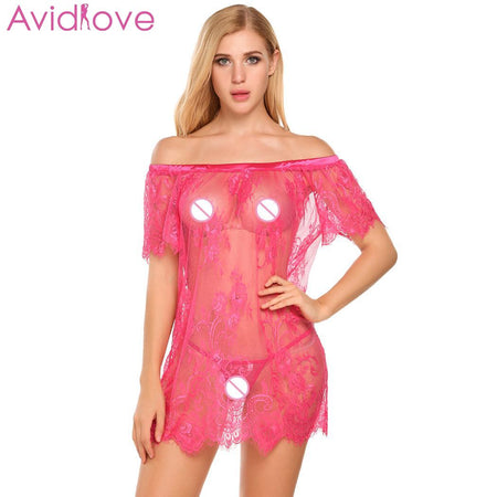 Avidlove Women Sexy Lingerie Nightdress See Through Sexy Clothes Babydoll Nightwear Hot Erotic Lace Nightdress For Women