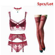 5pcs Varsbaby Sexy Lace Push-up Bra Set